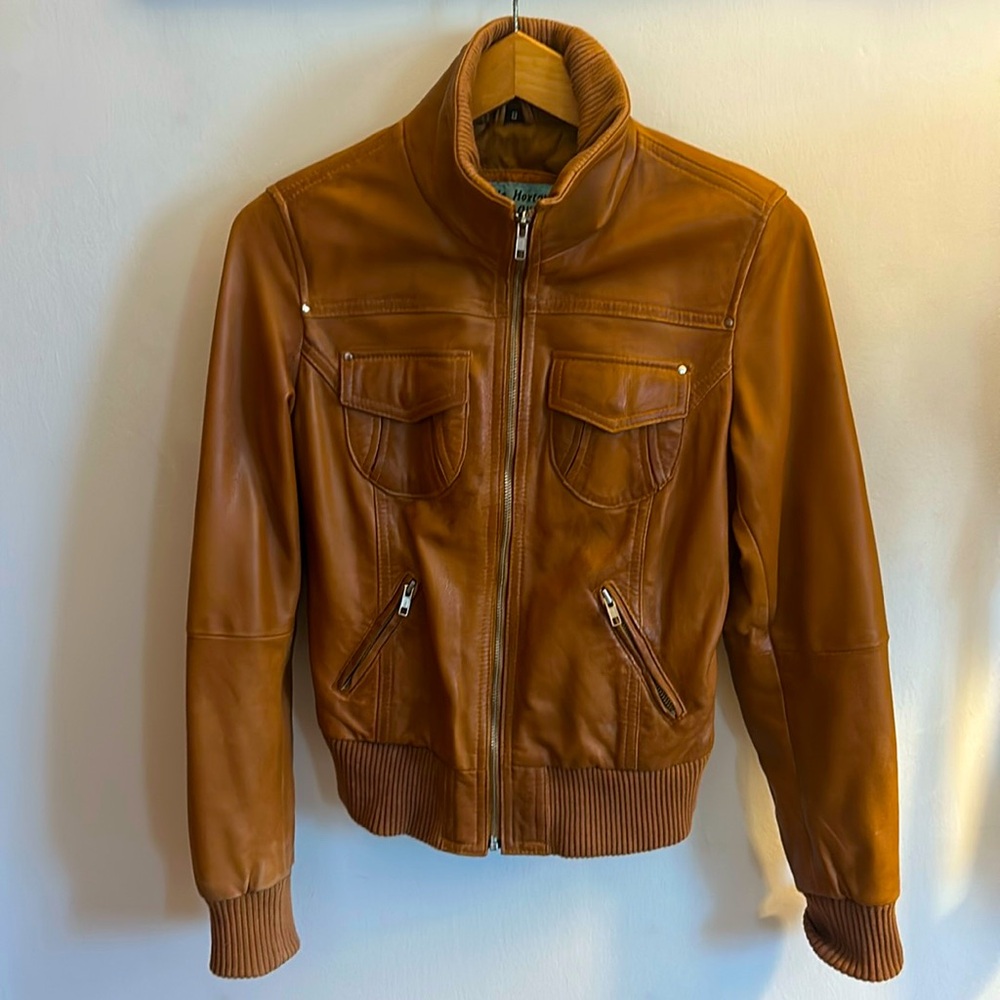 Carrie Hoxton Small tan leather Bomber Jacket